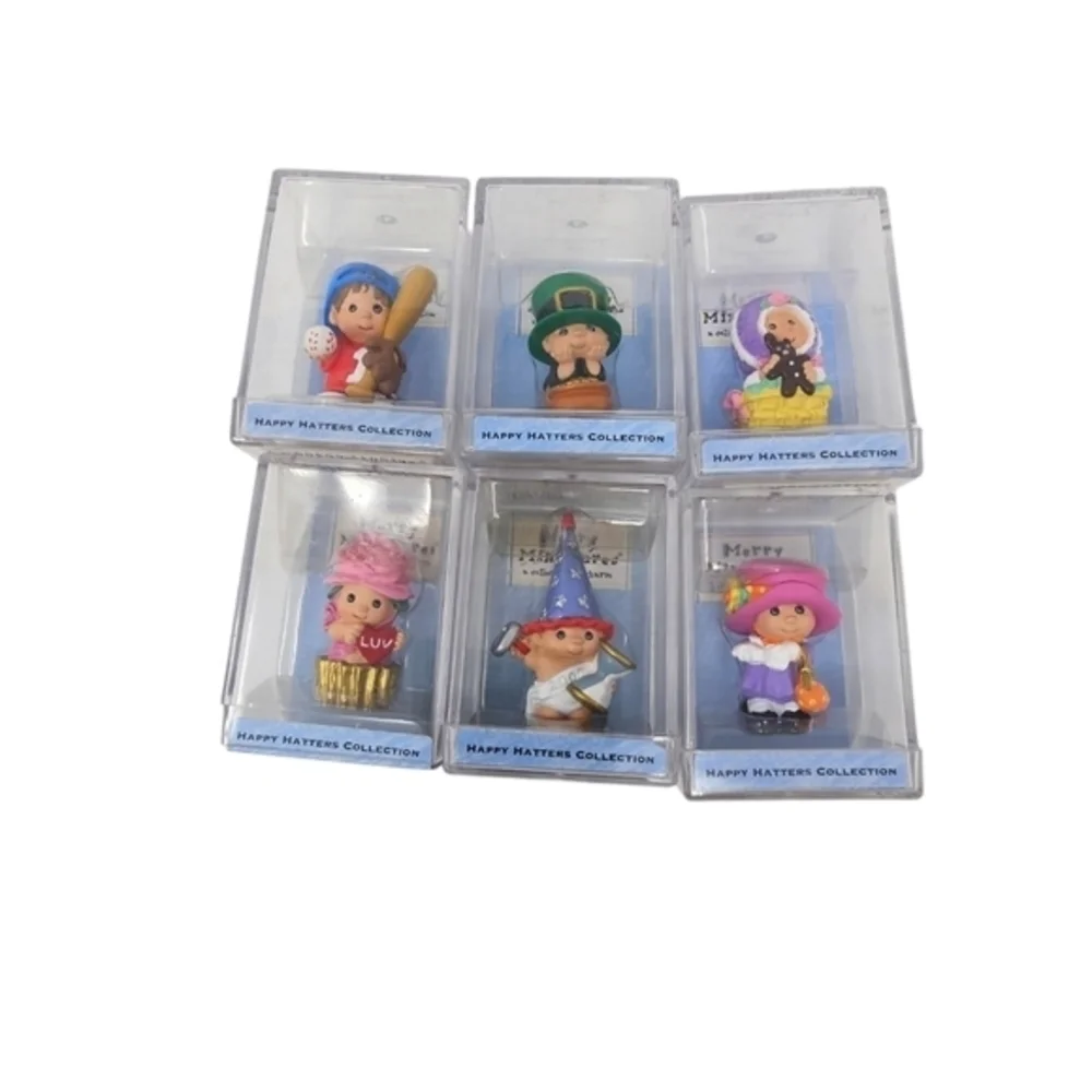 VTG Hallmark Merry Miniatures Lot Of 6 Happy‎ Hatters Figures Plus Display Base